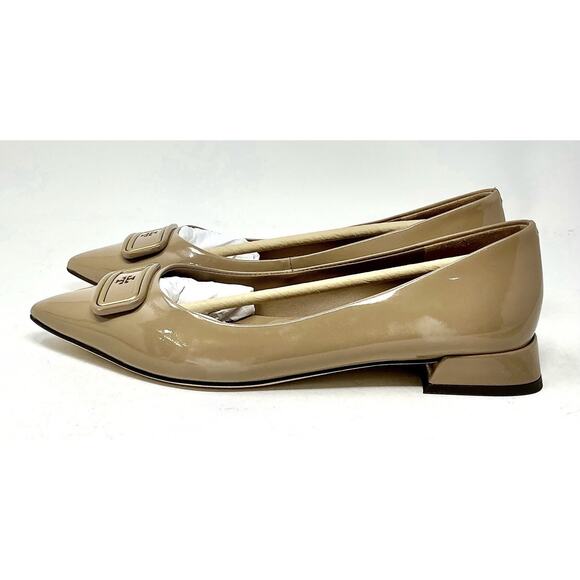 🆕Tory Burch GEORGIA Pointed Toe Flats Almond Flour Beige Patent Leather Size 7.5 - Picture 6 of 11